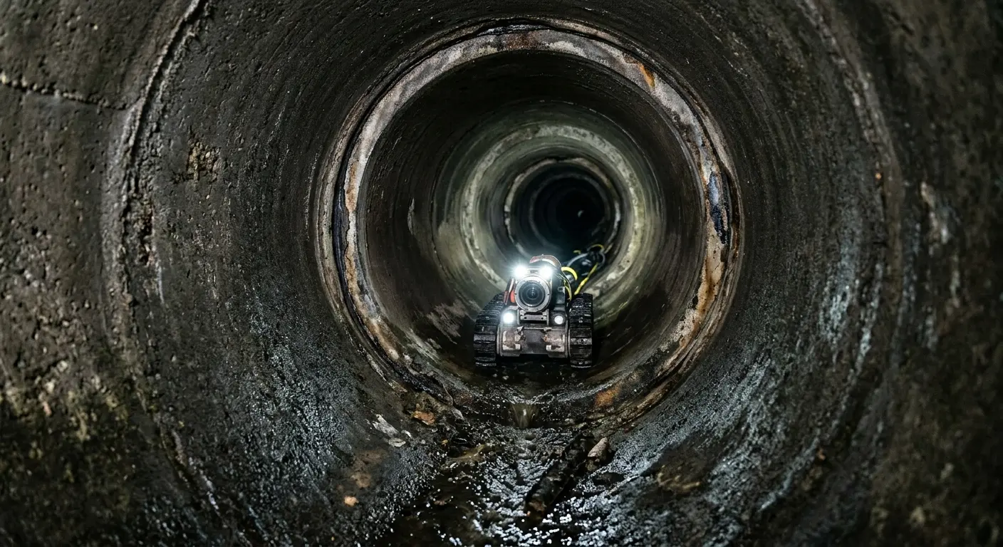 Robotic sewer camera inspecting pipe interior for Sewer Line Cleaning in Kearny
